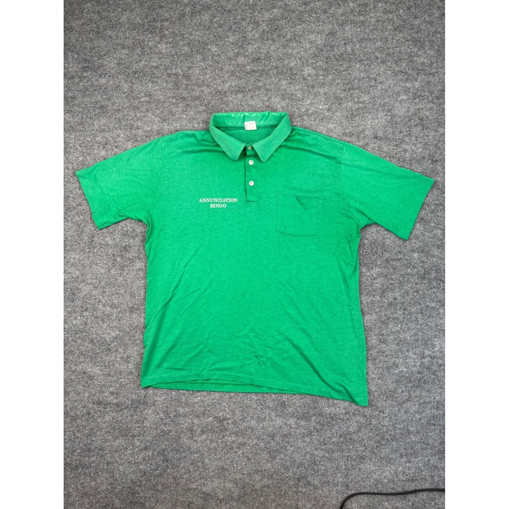 Vintage‎ Hartwell Polo Shirt XL Green Annunciation Bingo Made in USA Pocket Tee